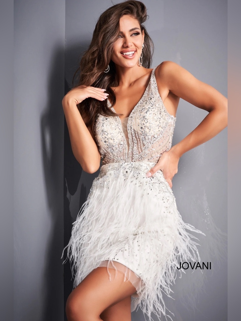 Jovani 04042 Off White Sheer Bodice Homecoming Dress